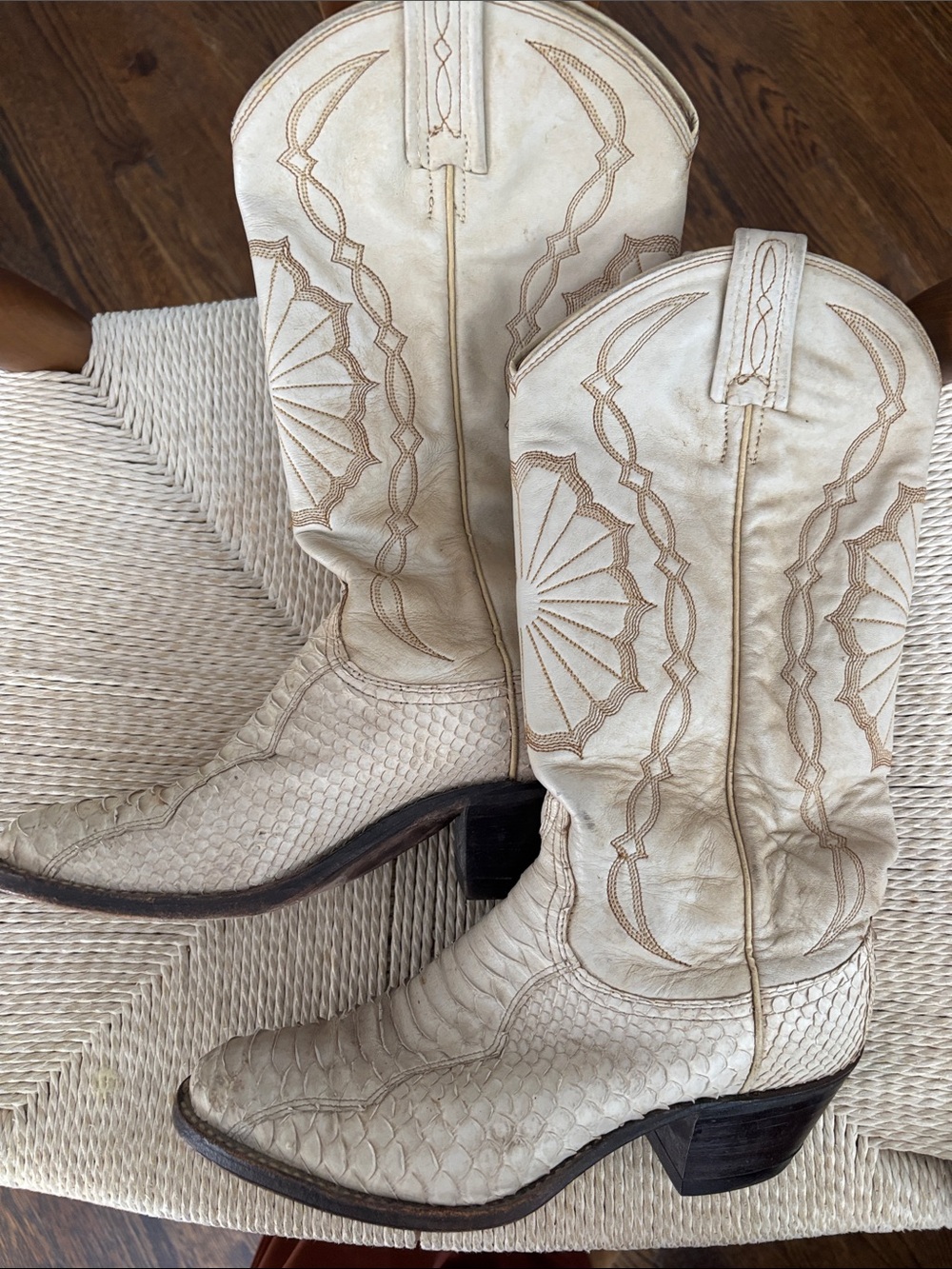 Dan Post Ivory Embossed Western Knee Boots - Picture 4 of 8